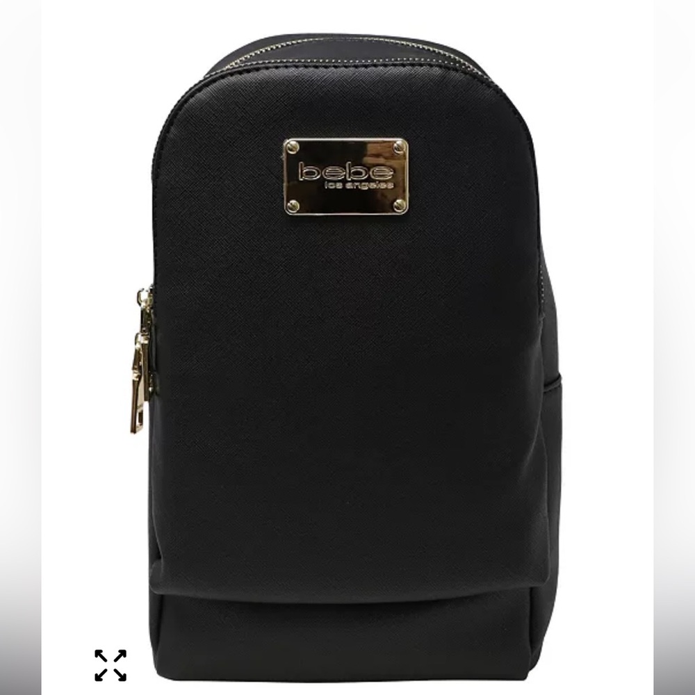 NWT! Bebe Yolanda Sling Backpack in Black with Gold Hardware - Picture 2 of 13